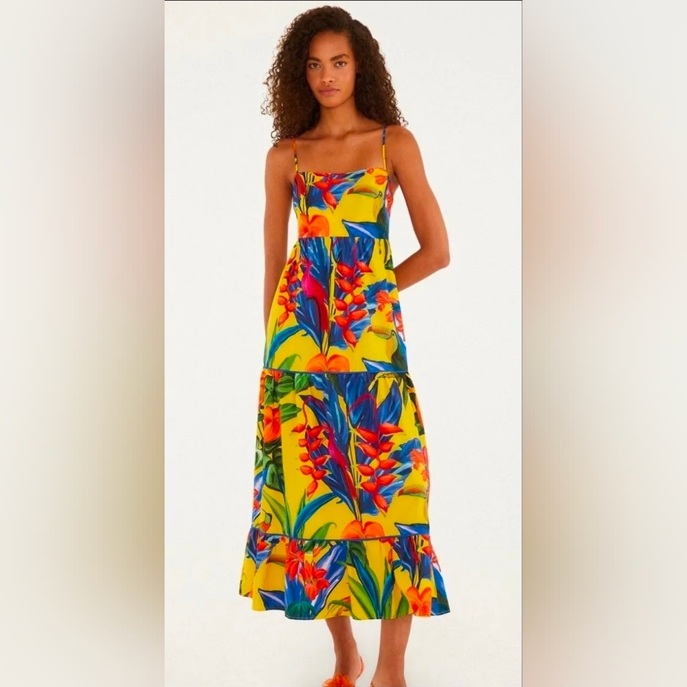 Farm Rio Bright Nature Maxi Sundress small Tropical Floral $210 NWT - Picture 2 of 15